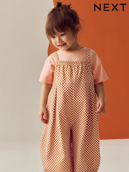 Oranssi shakkilauta - 100% Cotton Short Sleeve T-shirt And Playsuit Set (3mths-7yrs) (E51369) | €22 - €28