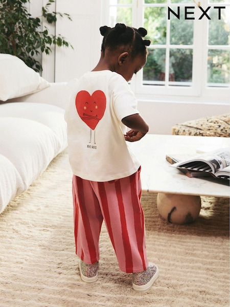 Red Heart Short Sleeve 100% Cotton T-Shirt and Wide Trousers Set (3mths-7yrs) (E51372) | kr200 - kr267