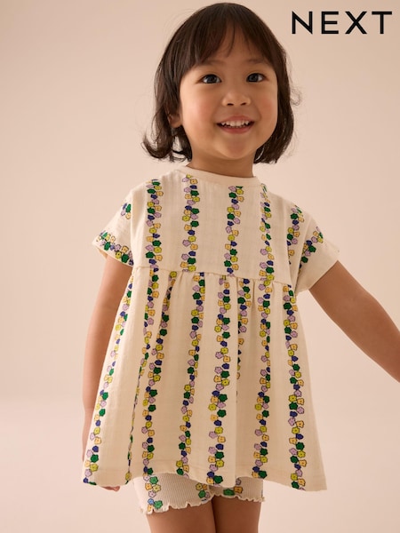 Cream Flowers Short Sleeve Peplum Top and Cycle Shorts Set (3mths-7yrs) (E51378) | AED56 - AED76