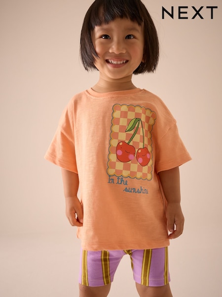 وردي مرجاني كرزي - Short Sleeve T-Shirt and Cycle Shorts Set (3mths-7yrs) (E51379) | ‏46 د.إ.‏ - ‏ 66‏ د.إ.