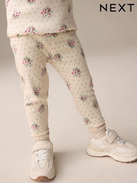 Cream Ditsy Floral Rib Leggings (3mths-7yrs) (E51413) | $9 - $12
