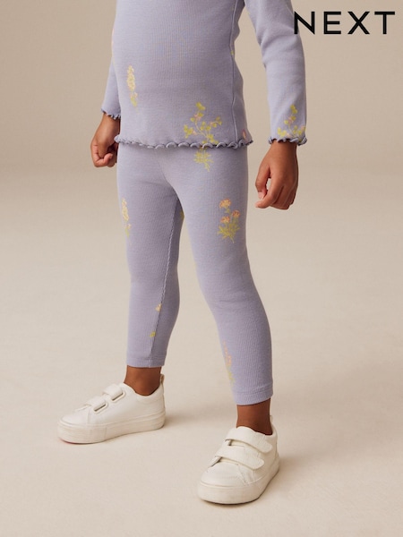 Navy Blue Floral Rib Leggings (3mths-7yrs) (E51415) | $9 - $12