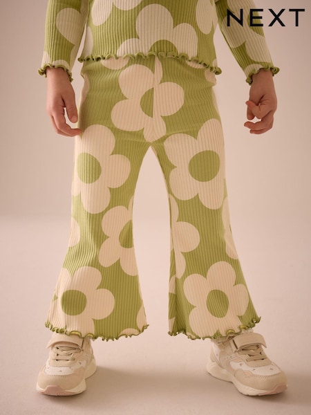 Green Flower Girls Ribbed Flare Leggings (3mths-7yrs) (E51418) | $7 - $10