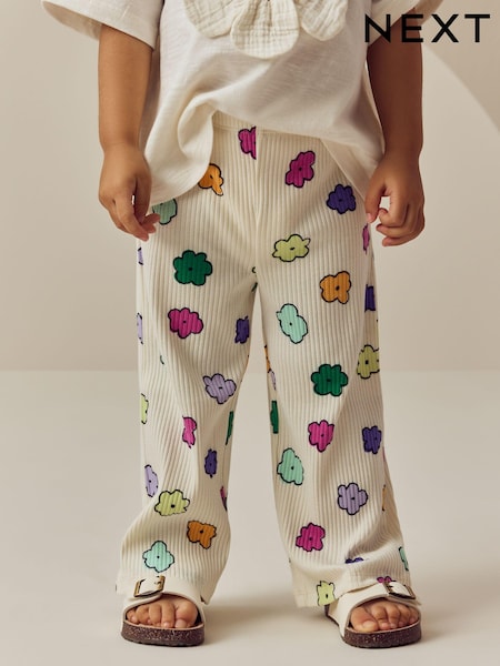 Rainbow Flower Ribbed Wide Leg Trousers Leggings (3mths-7yrs) (E51419) | €8 - €11