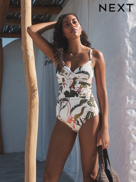 Cream Floral Shaping Tummy Control Swimsuit (E51576) | EGP1,920