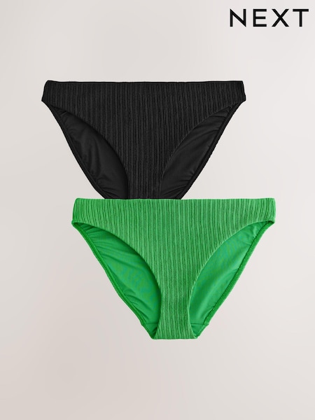 Black/Green Rib High Leg Bikini Bottoms 2 Pack (E51581) | €39