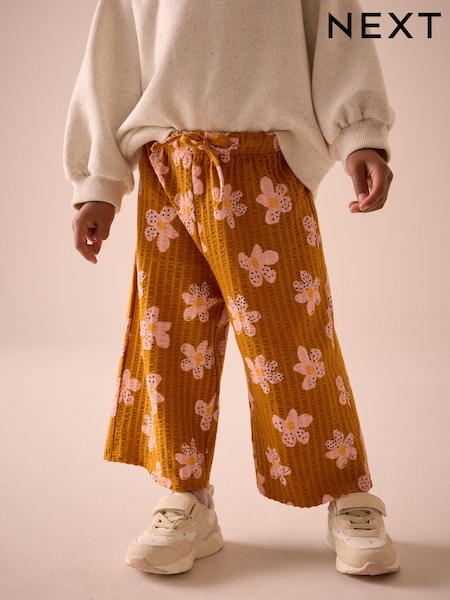 Brown Flower Textured Wide Leg Trousers (3mths-7yrs) (E51667) | AED36 - AED46