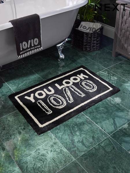 Black 10/10 Slogan 100% Cotton Bath Mat (E51754) | $33
