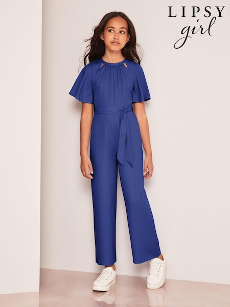 Lipsy Cobalt Blue Cut Out Flutter Sleeve Jumpsuit (E51782) | $39 - $50