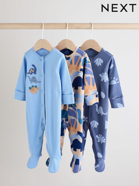 Blue Cement Baby Embroidered Sleepsuits 3 Pack (E51848) | AED91 - AED102