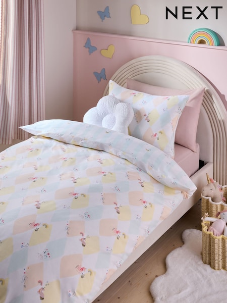 Unicorn Harlequin Printed Polycotton Duvet Cover and Pillowcase Bedding Set (E51970) | €20 - €29