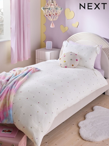 Multi Hearts Crinkle Muslin 100% Cotton Duvet Cover and Pillowcase Set (E51973) | 195 SAR - 306 SAR