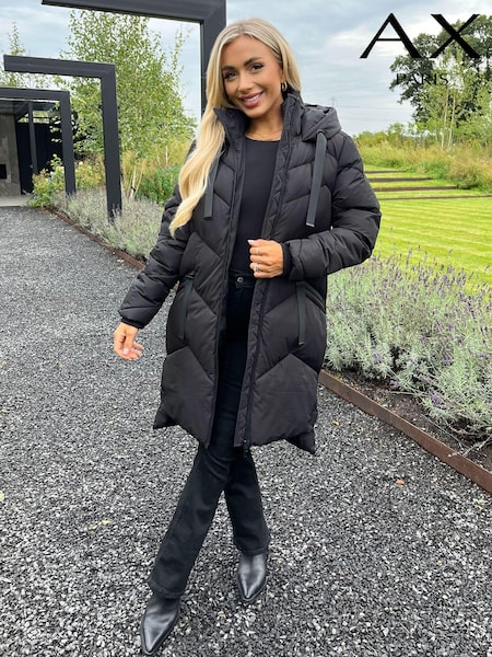AX Paris Hooded Long Line Puffer Black Coat (E52169) | €69