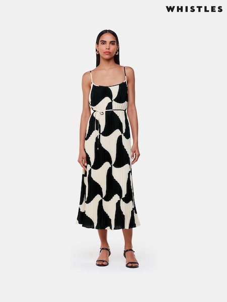 Whistles Black Triangle Swirl Pleated Dress (E52285) | €89