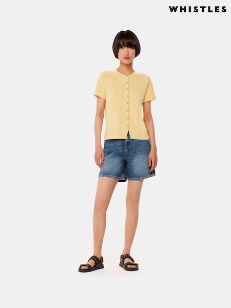 Whistles Yellow Isla Round Neck Button 100% Cotton T-Shirt (E52290) | 136 QAR