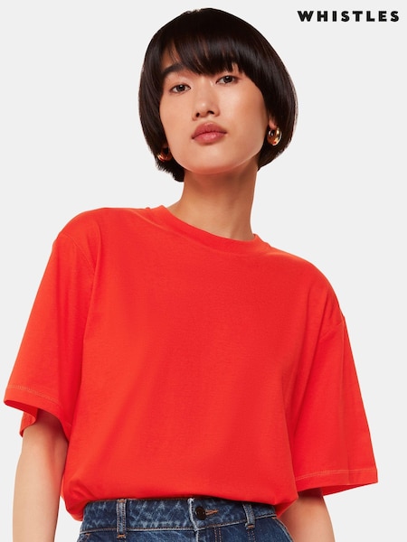 Whistles Red Relaxed 100% Cotton T-Shirt (E52291) | €34