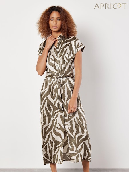 Apricot Green Texture Zebra Print Tie Dress (E52300) | €50