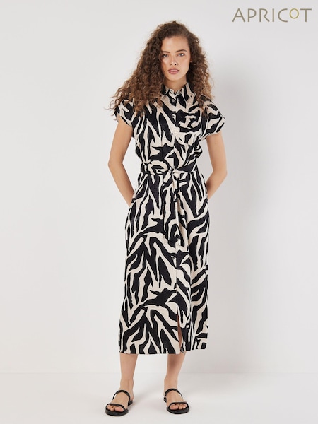 Apricot Cream Zebra Print Tie Waist Shirt Dress (E52301) | €50