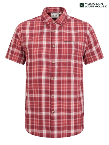 Mountain Warehouse Berry Red 100% Cotton Holiday Mens Short Sleeve Shirt (E52369) | €34