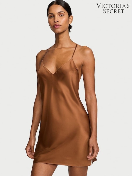 Victoria's Secret Caramel Brown Satin Open Back Slip (E52445) | €33