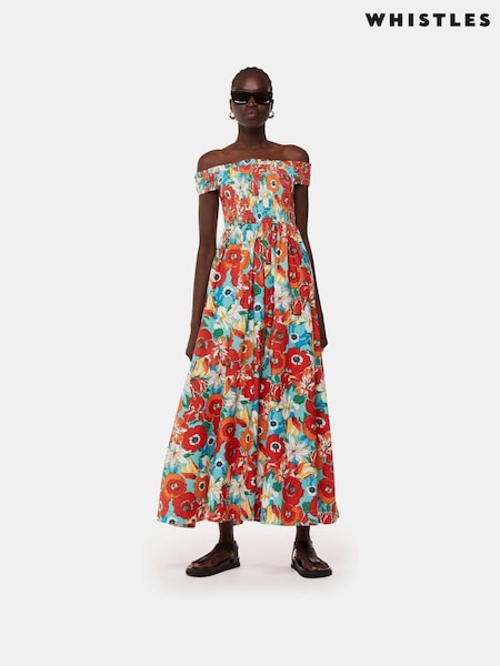 Whistles Blossom Tulips Bardot 100% Cotton Dress (E52451) | 706 LEI