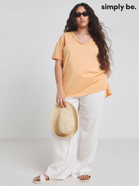 Simply Be Oversized Slouchy V-Neck 100% Cotton T-Shirt (E52492) | 83 LEI