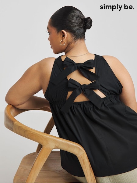 Simply Be Black Bow Back Poplin Top (E52493) | 69 QAR