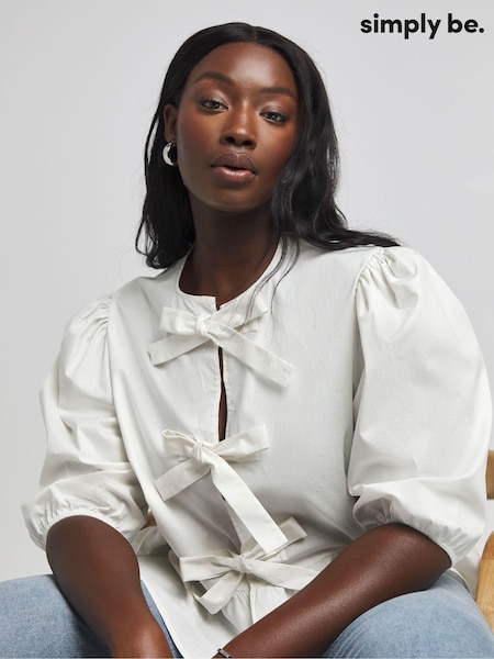 Simply Be Tie Front Puff Sleeve Smock Top (E52494) | €21