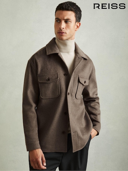 Reiss Light Brown Liam Wool-Blend Melton Overshirt (E52495) | €245