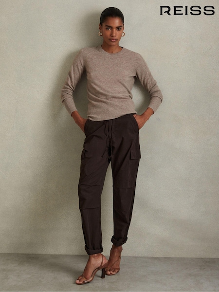 Reiss Chocolate Alessio Tapered Drawstring Cotton Combat Trousers (E52514) | ₪1,094