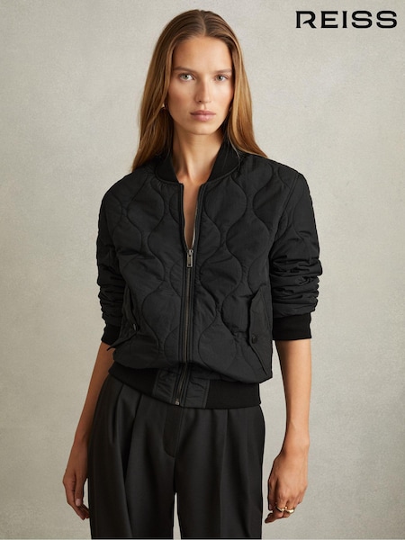 Reiss Black Quinn Quilted Bomber Jacket (E52520) | €285
