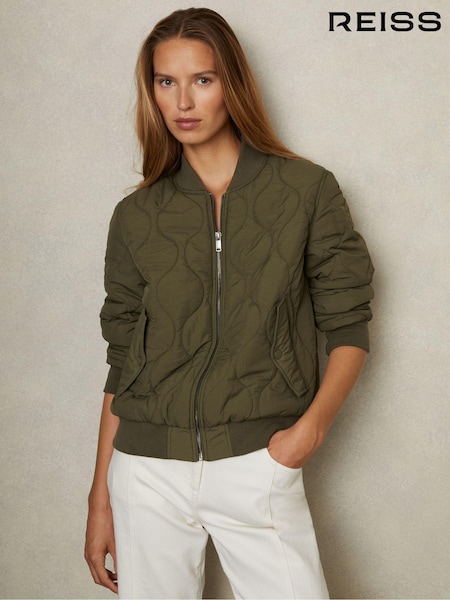 Khaki - Reiss Quinn Quilted Bomber Jacket (E52525) | €312