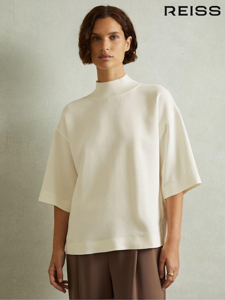 أبيض عاجي - Reiss Amaya Oversized Rib Neck T-Shirt (E52534) | ‏922 د.إ.‏