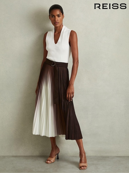 Reiss Emiliana Pleated Crepe Ombré Midi Skirt (E52535) | ‏1,152‏₪