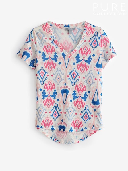 Pure Collection Pink 100% Linen V-Neck Jersey T-Shirt (E52553) | €31