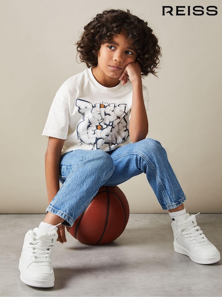Reiss Off White Pictor Senior Oversized Graffiti Print 100% Cotton T-Shirt (E52818) | €20