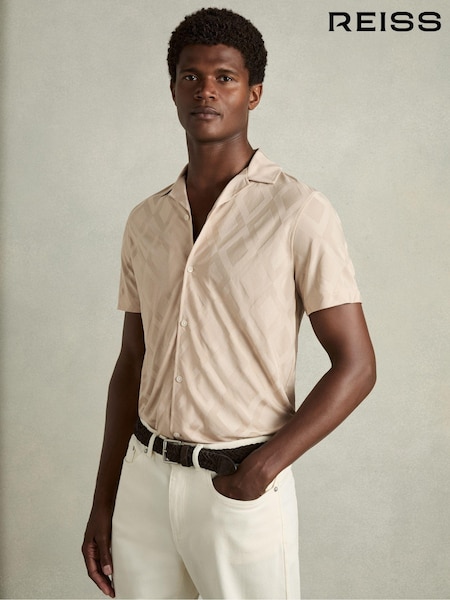 وردي شاحب - Reiss Carter Geometric-jacquard Cuban-collar Shirt (E52829) | ‏56 د.ب.‏