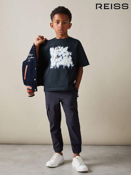 Reiss Navy Pictor Senior Oversized Graffiti Print 100% Cotton T-Shirt (E52830) | €35