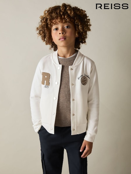 Reiss Off White Thelon 9-13 yrs Interlock-Jersey Basketball Bomber Jacket (E52836) | €30