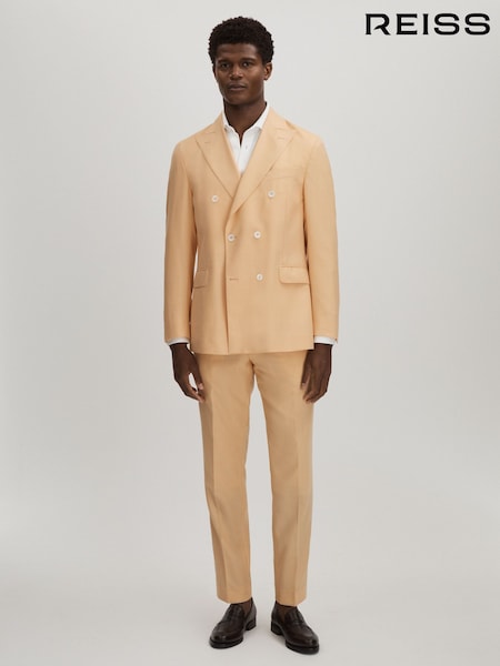 Oscar Jacobson Slim Fit Sand Wool Trousers (E52838) | 985 QAR