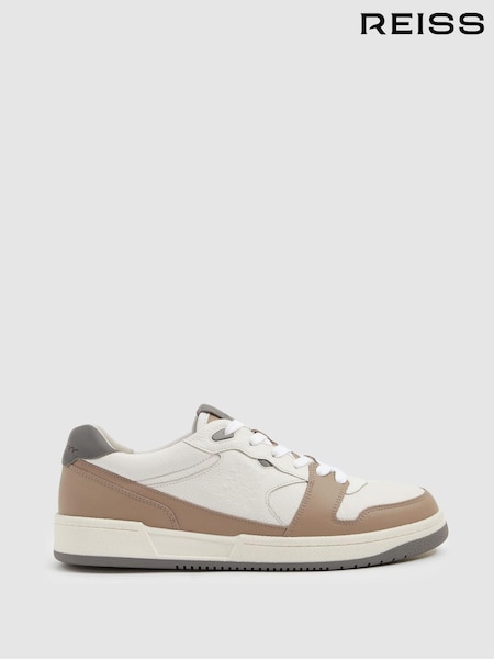 Reiss Light Brown/White Astor Leather Lace Up Trainers (E52843) | €256