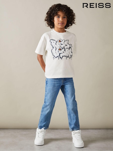 Reiss Off White Pictor 3-9 yrs Oversized Graffiti Print 100% Cotton T-Shirt (E52854) | 147 QAR