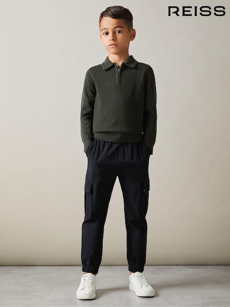 Reiss Green Robertson 3-9 yrs Merino Wool Quarter Zip Polo Shirt (E52861) | AED245