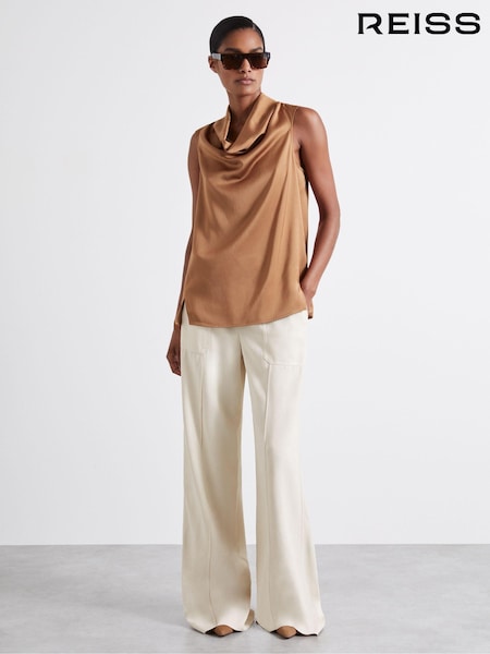 Reiss Tan Manon Atelier Satin Cowl-Neck Top (E52865) | €299