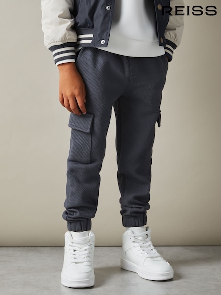 Jekleno modra - Reiss Arzin Textured Cotton Blend Drawstring Joggers (E52867) | € 45