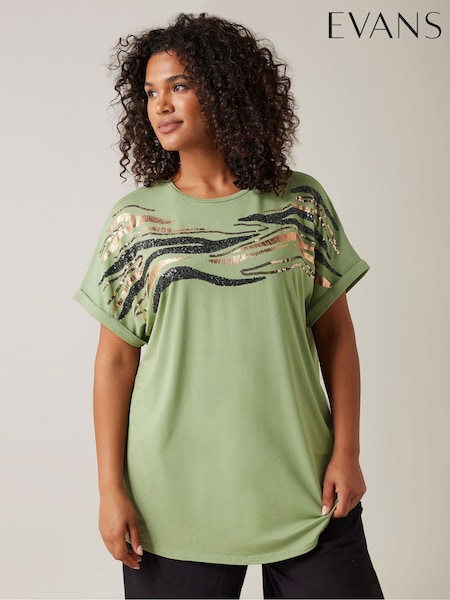 Evans Zebra Sequin Embellished T-Shirt (E53272) | €36