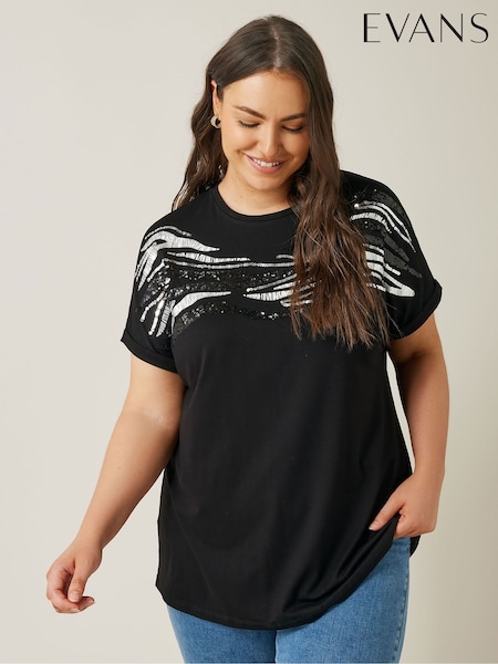 Evans Zebra Sequin Embellished T-Shirt (E53283) | 151 LEI