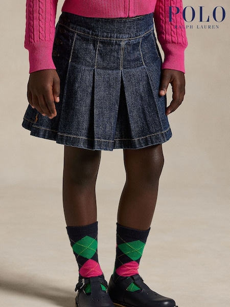 Polo Ralph Lauren Girls Blue Pleated 100% Cotton Denim Skirt (E53297) | 271 LEI - 313 LEI
