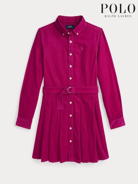 Polo Ralph Lauren Girls Pink Oxford Button Pleated 100% Cotton Dress (E53300) | 522 LEI - 564 LEI