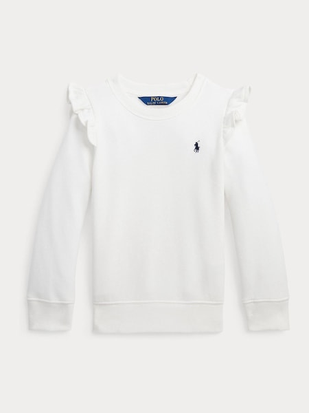 Polo Ralph Lauren Girls Frill Sleeve Jersey White Sweatshirt (E53303) | 330 LEI